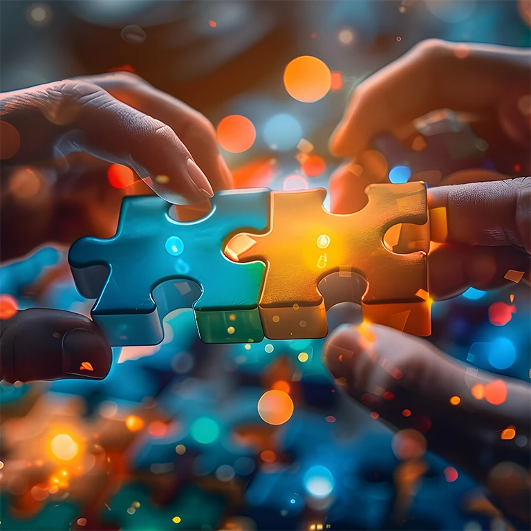 Hands locking puzzles pieces together
